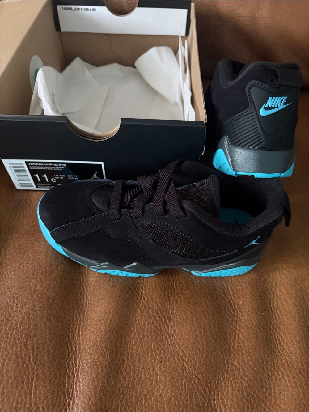 Nike Black and Teal Kids Sneaker Basketball Shoes